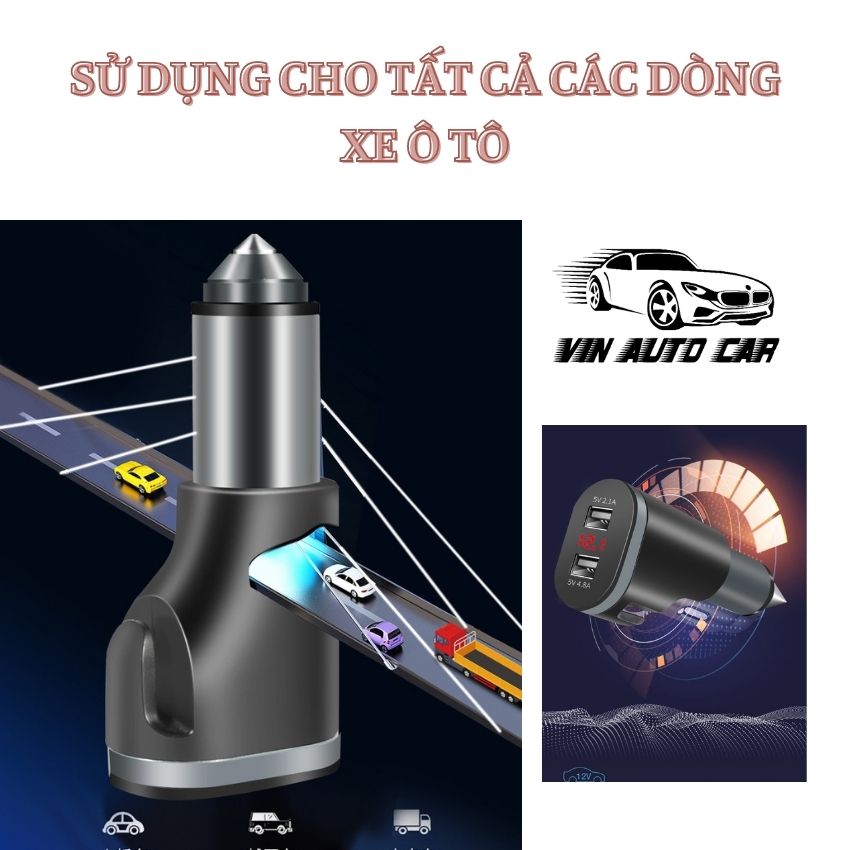 Tẩu Sạc Nhanh Ô Tô Xe Hơi 2 Cổng usb 60W 5V/4.8A Mã VI88