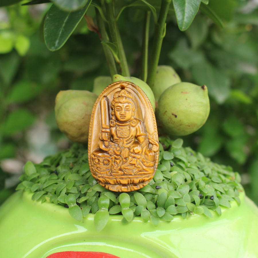 Mặt Dây chuyền Phật Bản Mệnh tuổi Mão, Phật Văn Thù Bồ Tát, Đá Mắt hổ, Cỡ nhỏ AKO1