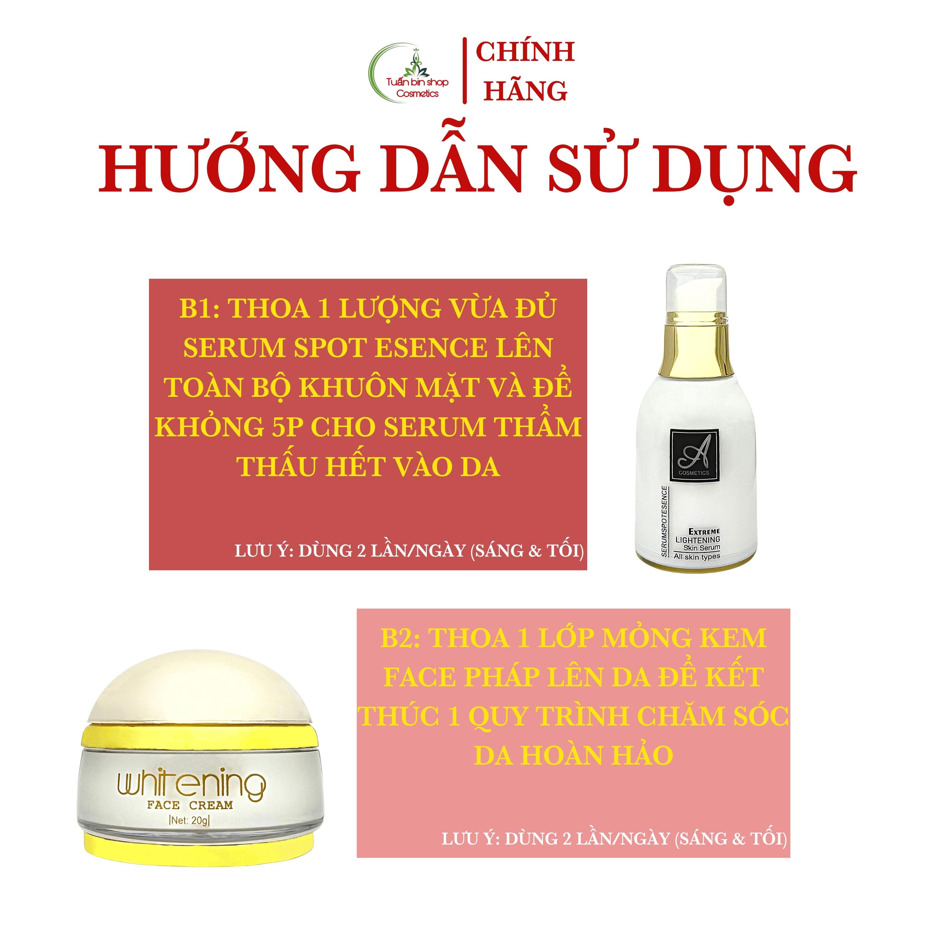 Combo dưỡng trắng da mặt, cấp ẩm chuyên sâu Acosmetics, kem face pháp trắng da mặt, serum dưỡng ẩm spot esence 50g