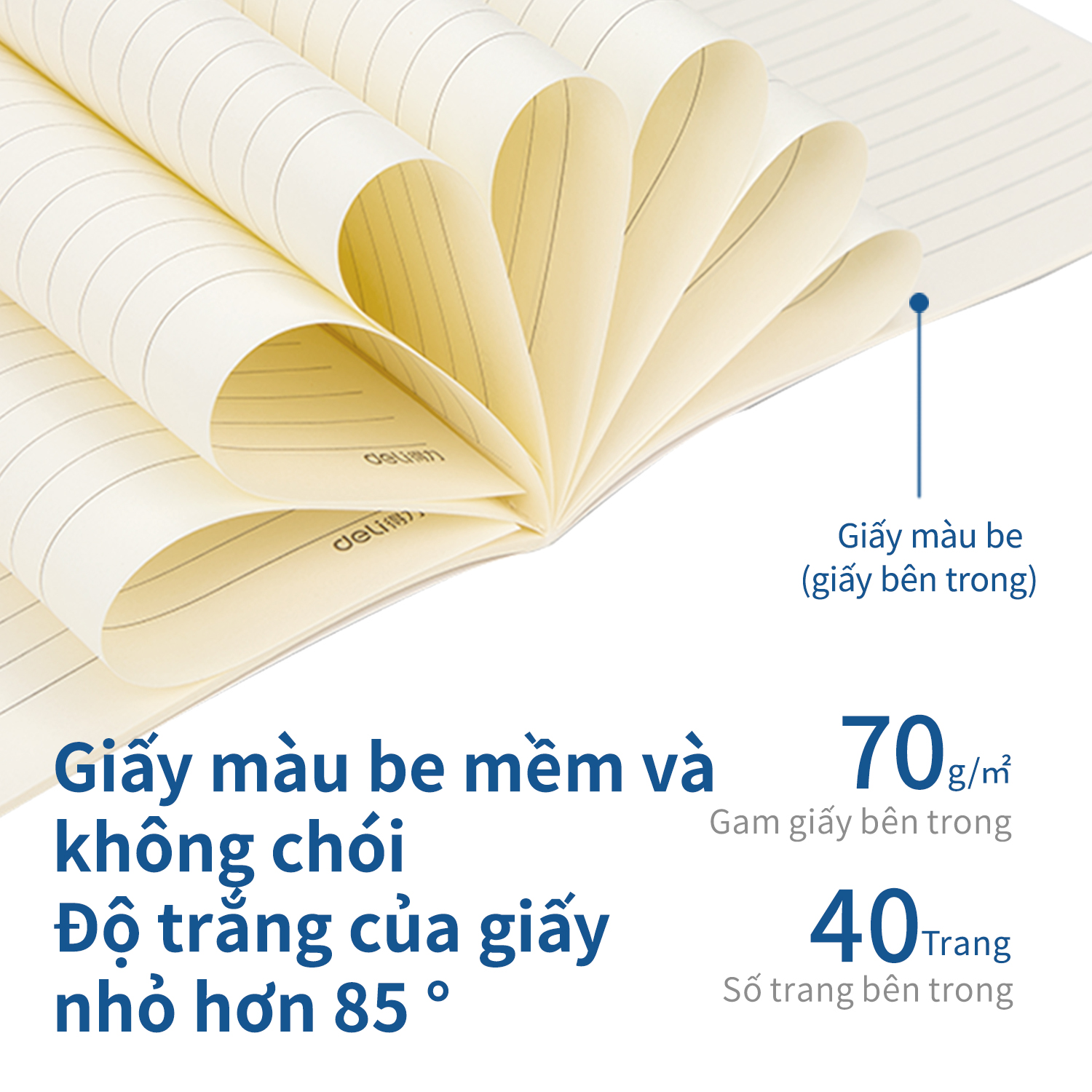 Sổ Tay Ghi Chép Khâu Gáy A5 Deli 40 Trang - 1 Quyển - Màu Ngẫu Nhiên - PFA540