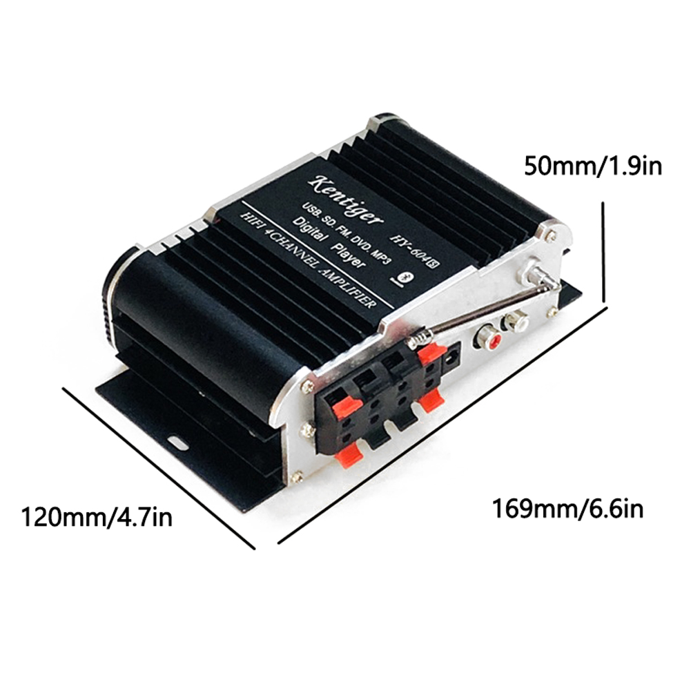 Bộ khuếch đại công suất HY604 Hi-Fi nhỏ 4-CH Loa siêu trầm Máy nghe nhạc âm thanh nổi trên ô tô Xe máy
