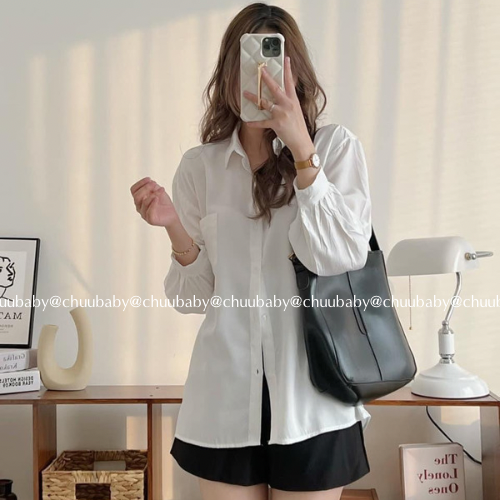 ￼Áo sơ mi nữ vải lụa hàn trơn basic nhiều màu , Áo sơ mi nữ dài tay thời trang Chuu Clothing