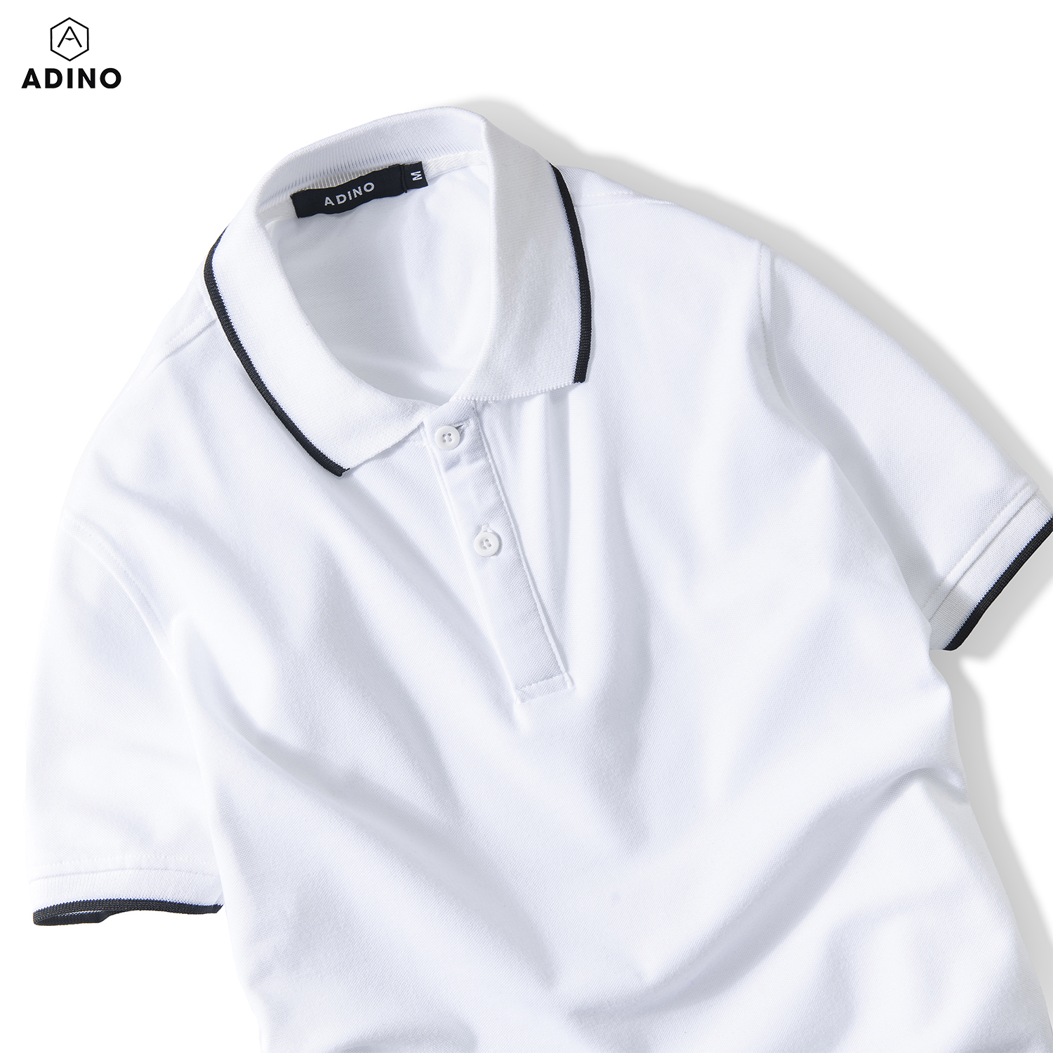 Áo polo nam ADINO màu trắng phối viền vải cotton co giãn dáng slimfit trẻ trung AP71