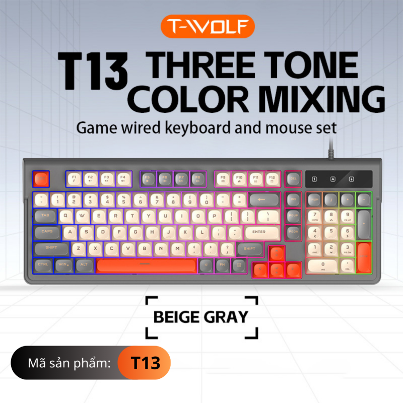 Bàn Phím Giả Cơ T-WOLF T13 (Gray-MilkTea/ MilkTea-Gray/ Black-Blue/ Blue-Black) – Hàng Chính Hãng