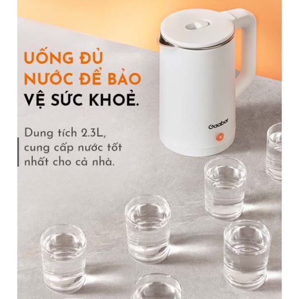 Bình đun siêu tốc GAABOR GK-S23P dung tích lớn 2.3L (dung tích sử dụng 1.8L) - 1500W - Thép không gỉ