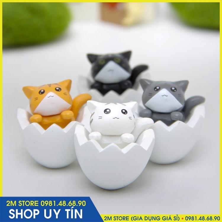 Phụ Kiện Mô Hình Mèo Con Ngồi Trong Vỏ Trứng Trang Trí Tiểu Cảnh Terrarium, Bonsai, Móc Chìa Khóa, DIY