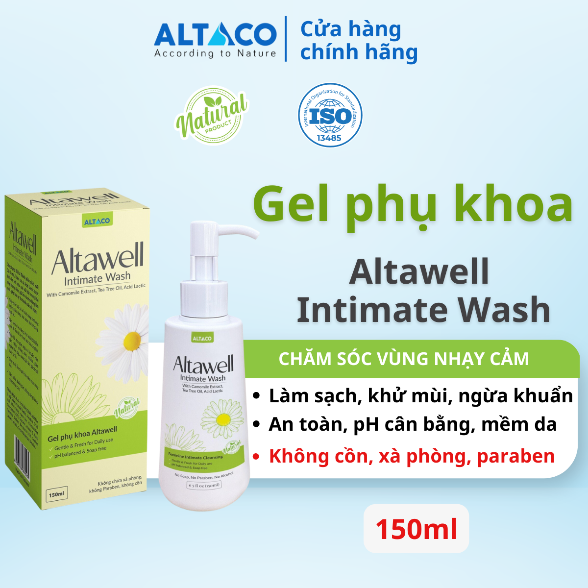 Combo chăm sóc vệ sinh &quot; cô bé&quot; gel phụ khoa Altawell + khăn lau &quot;cô bé&quot; Altawell