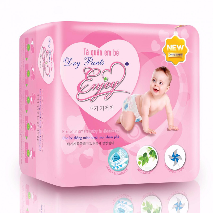 Bỉm tã quần em bé ENJOY Gói Trung Cao Cấp nhiều size cho bé từ 4-25kg, mềm mại, thấm hút, chuẩn chất lượng Châu Âu