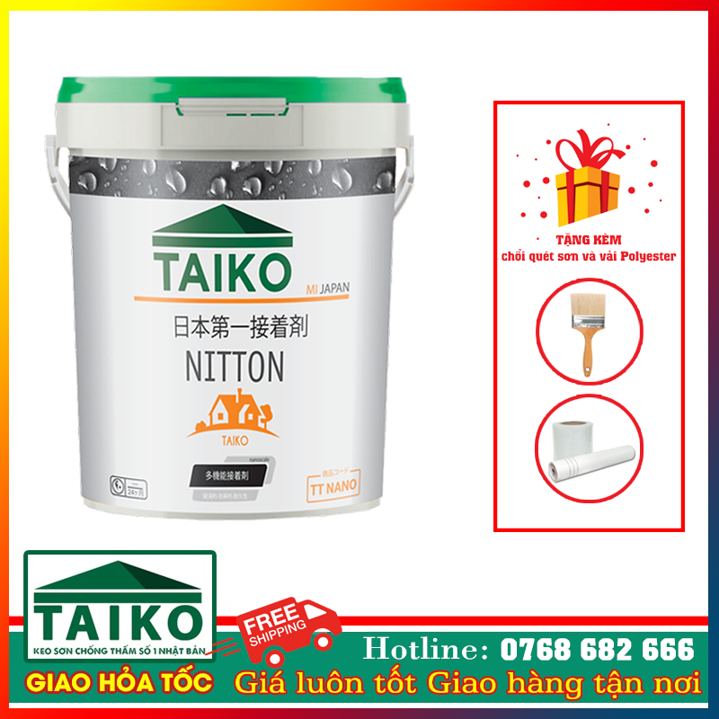 Keo Sơn Chống Thấm Sàn Mái TAIKO NITTON - Thùng 5 Lít - Tặng Kèm Vải Kết Cấu