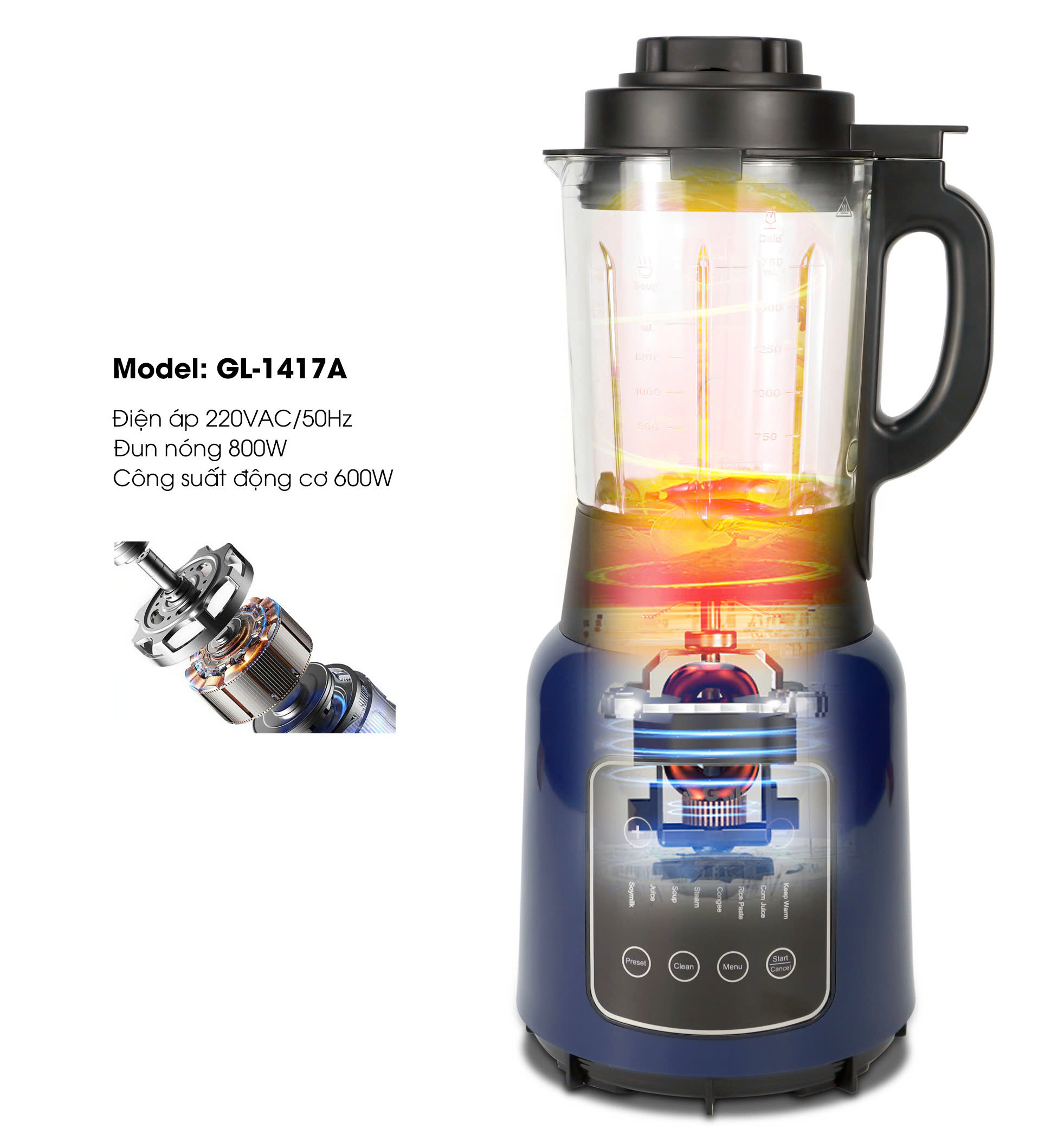 Máy xay sữa hạt Gali GL-1417A 1.75 lít đa chức năng, nấu hẹn giờ. Hàng chính hãng bảo hành 24 tháng