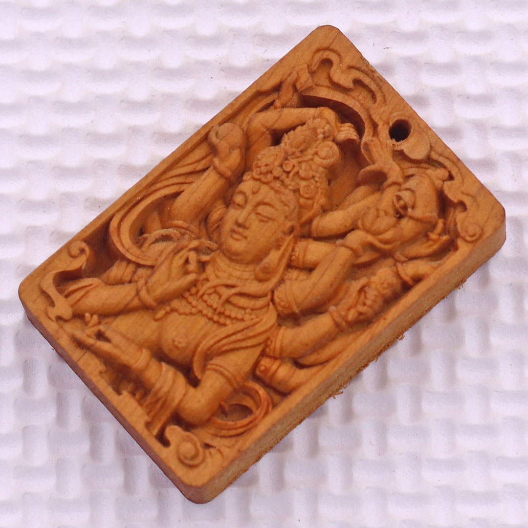 Mặt dây chuyền Quan âm nghìn tay nghìn mắt gỗ hoàng đàn kèm vòng cổ dây dù, mặt dây chuyền phong thủy, mặt dây chuyền gỗ