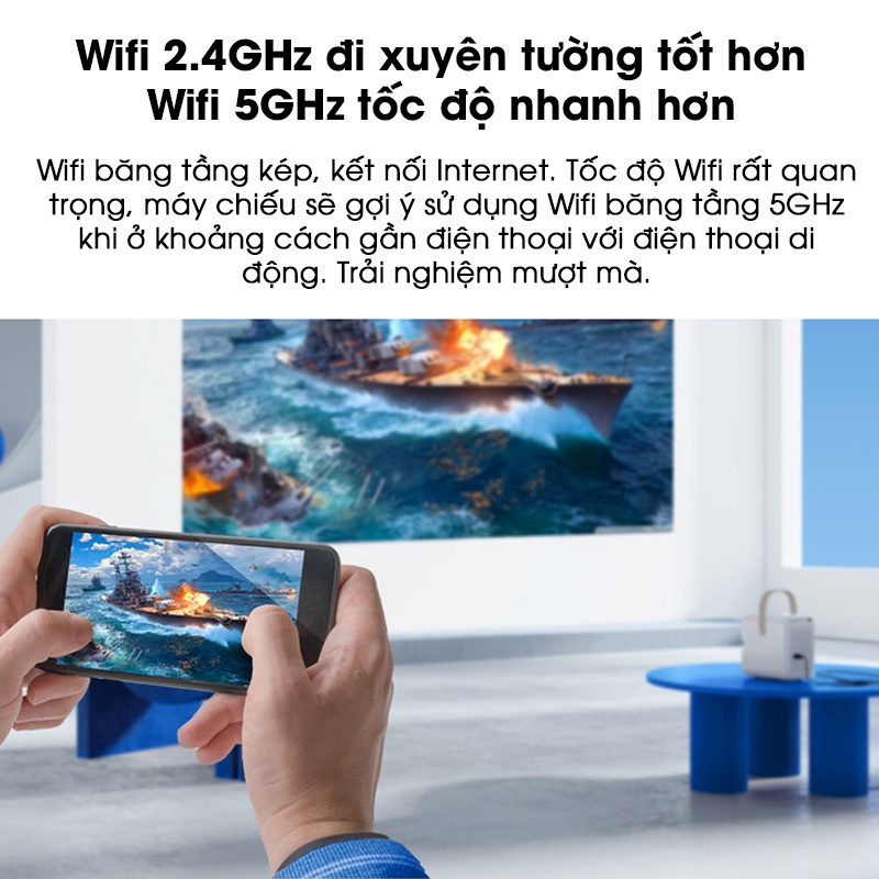 Máy Chiếu Xiaomi WANBO T6 MAX FULL HD 1080P WIFI 5G Tự Động Lấy Nét | Hàng Chính Hãng | Màu Trắng