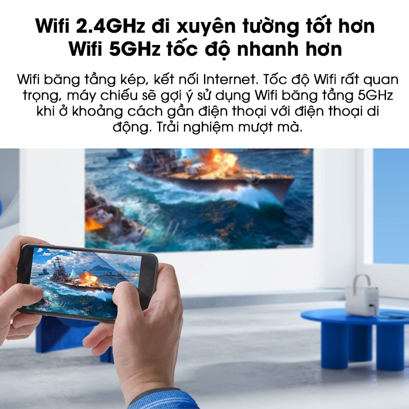 Máy Chiếu Xiaomi WANBO T6 MAX FULL HD 1080P WIFI 5G Tự Động Lấy Nét - Hàng Chính Hãng - Màu Trắng