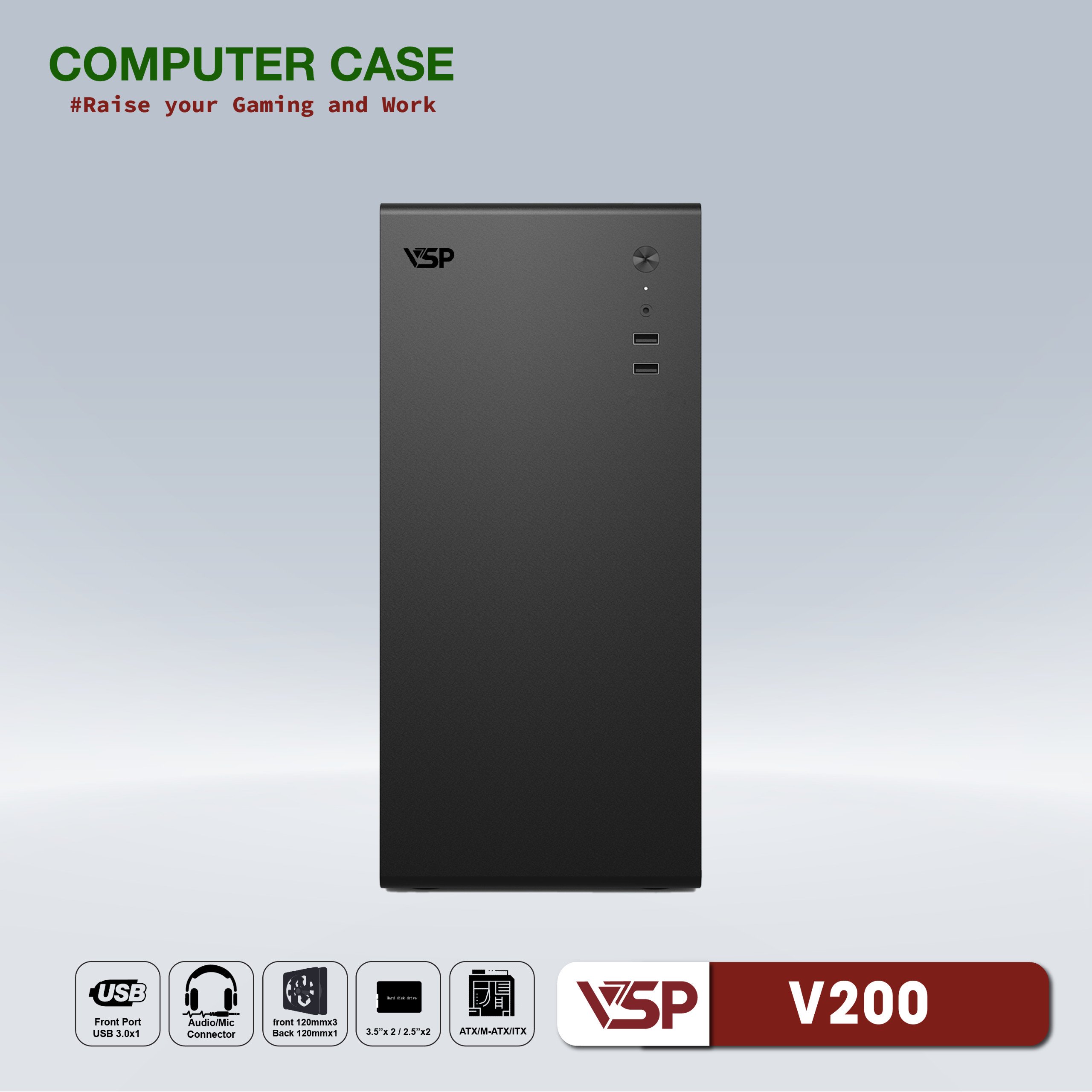 VỎ CASE MÁY TÍNH VSP V200 (mATX, Đen/ Trắng) - HN - HÀNG CHÍNH HÃNG