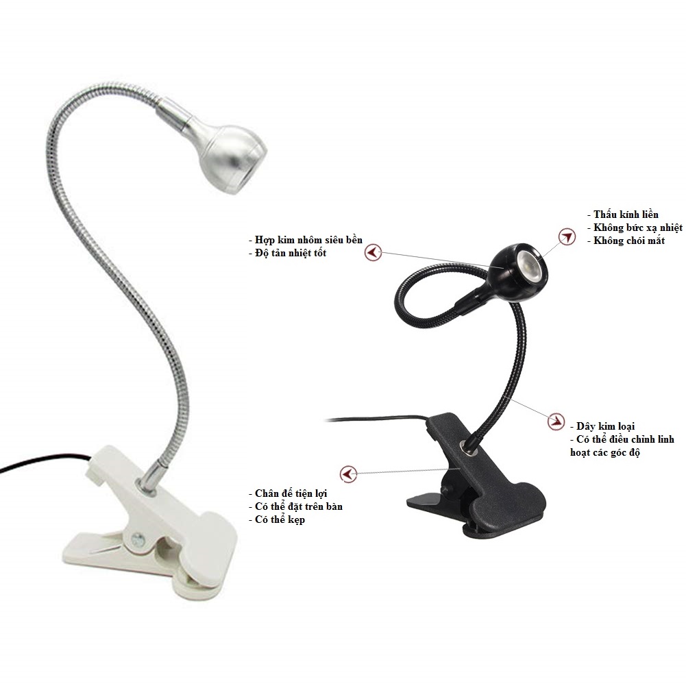 Đèn Led Clip Kẹp Hỗ Trợ Nối Mi, Phun Xăm, Nail, Công Suất 3W Tiết Kiệm Năng Lượng, Độ Bền Cao, Linh Hoạt Các Góc Chiếu Sáng, Dễ Sử Dụng, Lắp Đặt Được Ở Nhiều Vị Trí Khác Nhau, Ánh Sáng Ổn Định