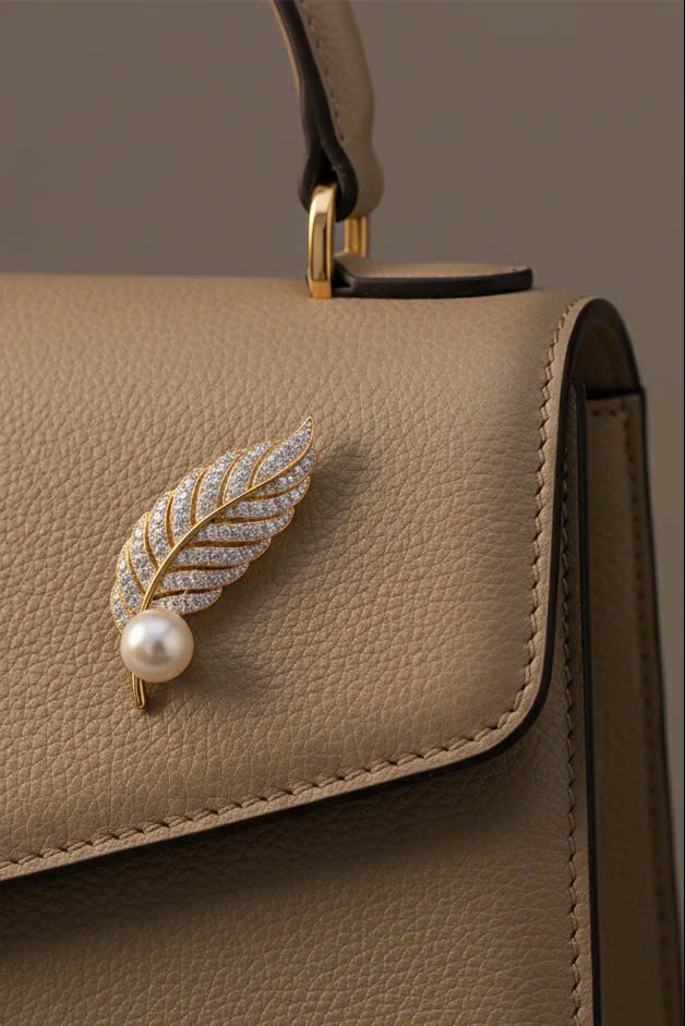 Trâm Cài Áo Vest, Áo Dài Đính Ngọc Trai Baroque Hình Lông Vũ thời trang thiết kế Hity ACC404