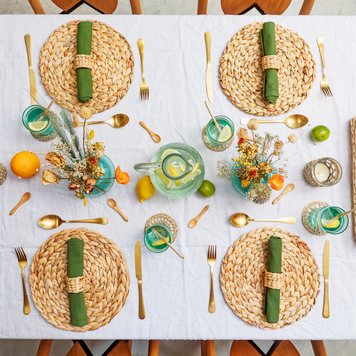 Phụ kiện trang trí bàn ăn tấm lót dĩa và nút thắt khăn ăn URSPACE bằng lục bình / ROUND HYACINTH PLACE MAT & KIN RINGS