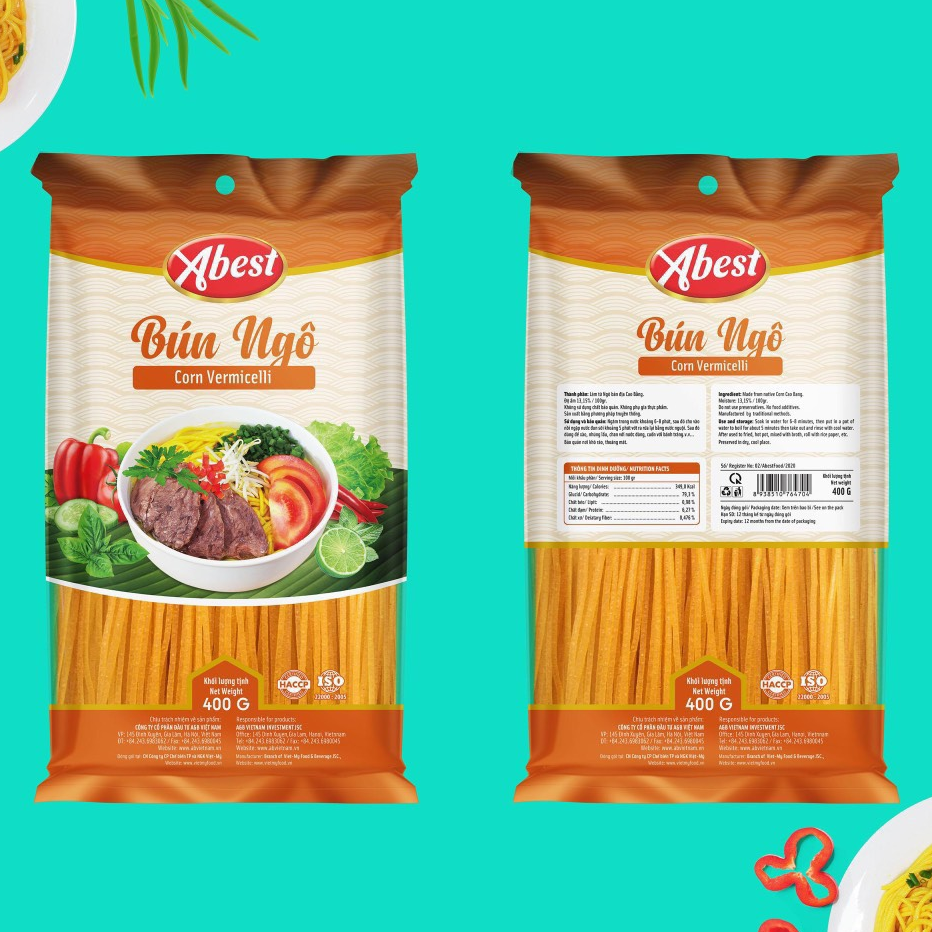 Bún ngô ABEST / Khối lượng 400g /Bún khô Hữu Cơ/Làm từ ngô cao bằng