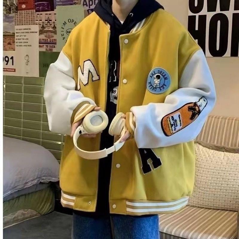 Áo khoác bomber nam nữ shopmap, áo khoác nỉ varsity jacket form rộng phối nút