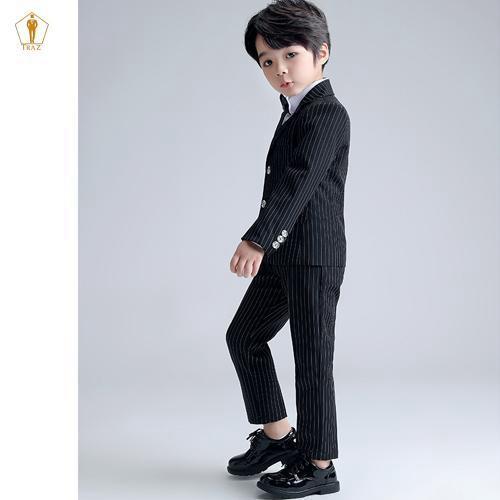 Set bộ vest TRAZ công tử màu đen xanh sọc vest đầy tháng thôi nôi bé trai