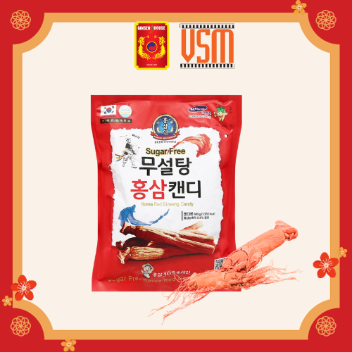 Kẹo Hồng Sâm Hàn Quốc Không Đường Ginseng House - Bịch đỏ 500g - Giảm Mệt Mỏi &amp; Căng Thẳng