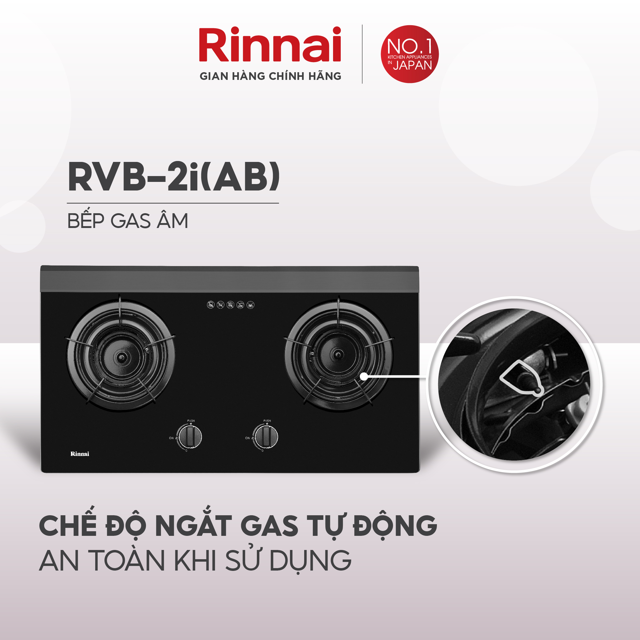 Bếp gas âm đầu đốt trong Rinnai RVB-2i mặt bếp kính và kiềng bếp men - Hàng chính hãng.