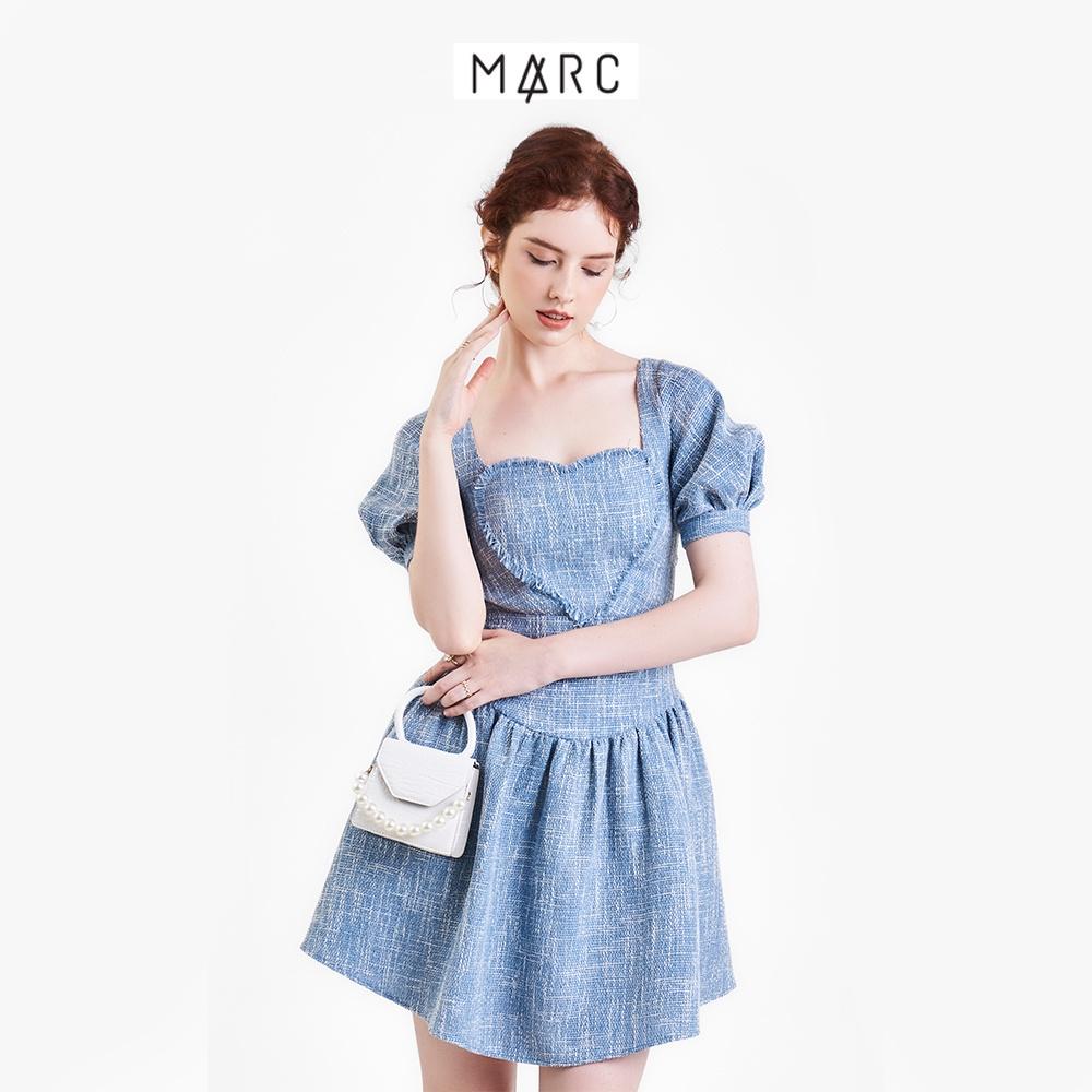 Đầm nữ MARC FASHION tweed mini tay phồng rã ngực hình trái tim FASH090422