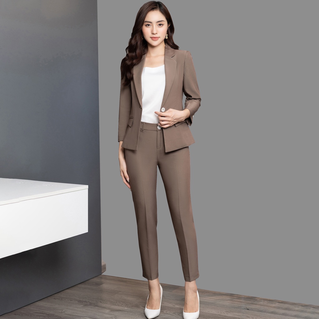 Bộ Đồ Vest Nữ Trơn UK FASHION Thiết Kế Cổ Ve Xuôi Kiểu Dáng Lịch Sự Nhã Nhặn, Chất Vải Nhập Hàn Cao Cấp NKBD2207001