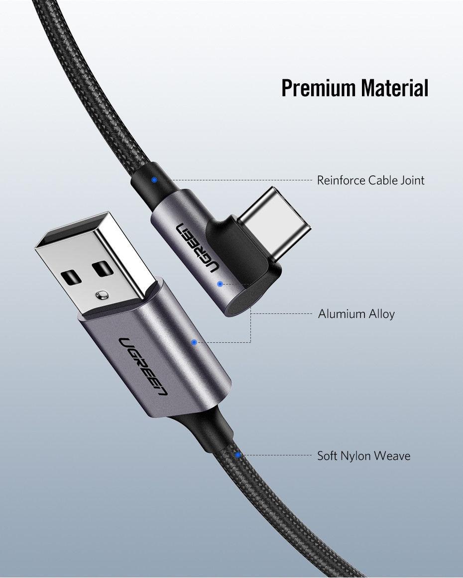 Ugreen UG50941US284TK 1M Dây USB Type-A sang USBType-C vuông góc - HÀNG CHÍNH HÃNG