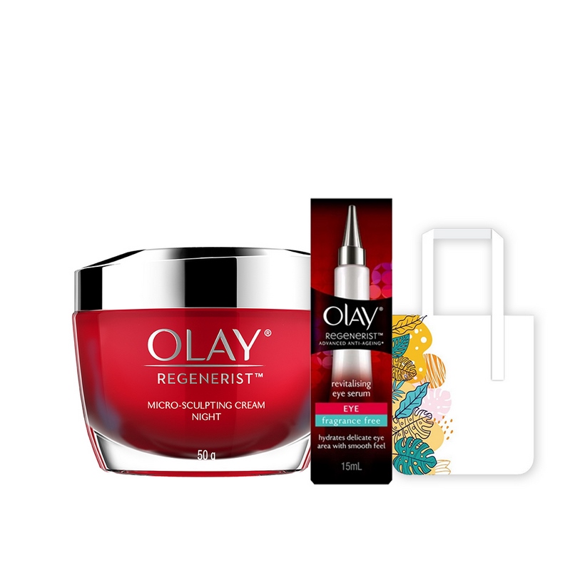 Combo Kem Dưỡng Ban Đêm Olay Regenerist 50g + Tinh Chất Vi Dưỡng Vùng Mắt Olay Regenerist 15ml [Tặng Túi Tote Thiết Kế Mới]