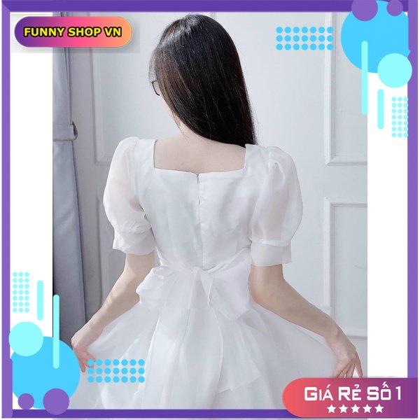 ĐẦM TIỆC TAY BỒNG ĐÍNH NGỌC PHỐI CỘT NƠ SAU XINH XẮN