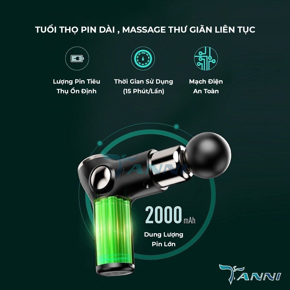 Máy Massage Cầm Tay TANNI MS3 Với 32 Cấp Độ Trị Liệu Toàn Thân , Súng Massage Giảm Đau Nhức Cơ 4 Đầu Massage BH 12 Tháng