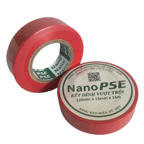 Băng keo cách điện đủ mét Nano PSE 18M màu đỏ (01 cây 10 cuộn)