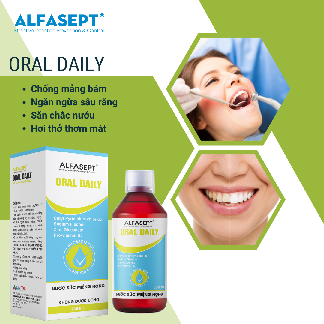 Nước súc miệng họng ORAL DAILY 250ml - Bổ sung Provitamin B5 giúp nướu chắc khỏe, ngừa sâu răng