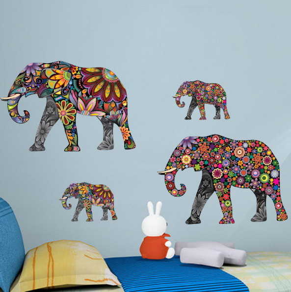 Decal trang trí tường - Con Voi hoa văn hiện đại phong cách mới