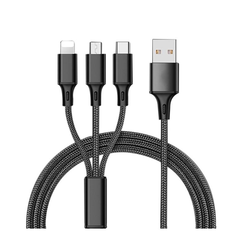 Dây cáp sạc nhanh 3 trong 1 Micro USB Type C cho Huawei Xiaomi iPhone.