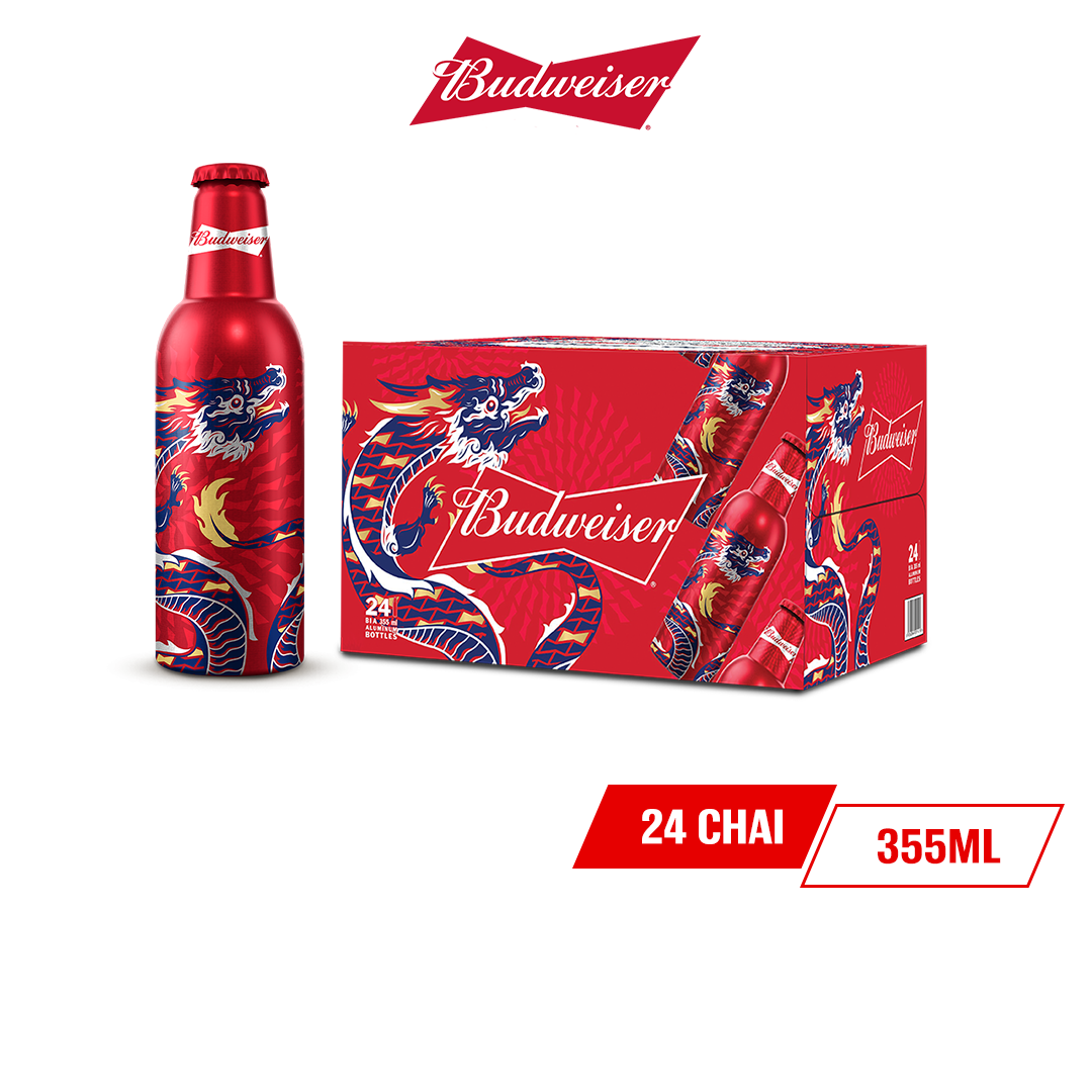 Thùng 24 Chai Budweiser Aluminum Chính Hãng (355ml/ chai) - Phiên Bản Tết 2024