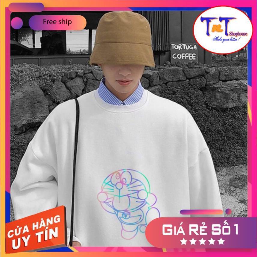 AS16 Áo Sweater Unisex ️/Áo nỉ Ulzzang phản quang unisex dài tay nam nữ - Doremon Lè Lưỡi