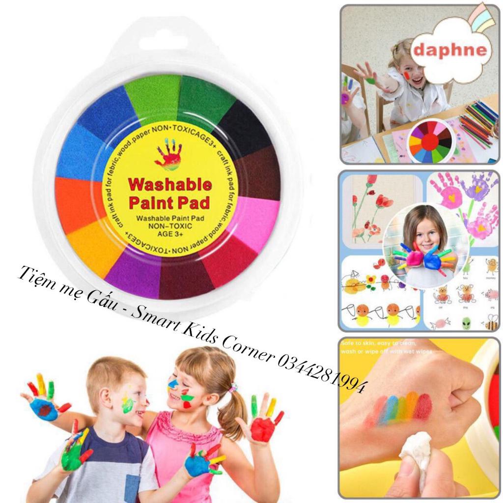 COMBO MÀU VẼ VÂN TAY WASHABLE PAINT PAD BỘ 12 MÀU AN TOÀN DIY FINGER PRINT KÈM SÁCH HƯỚNG DÂN CHO BÉ THỎA SỨC SÁNG TẠO