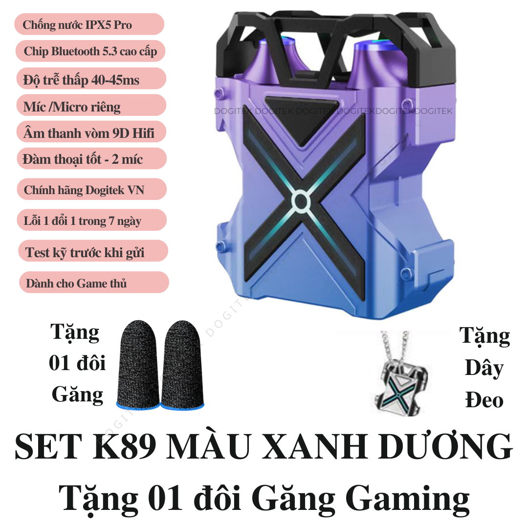 Tai nghe không dây Gaming bluetooth K89 ENC vỏ kim loại và nắp bật, có dây đeo ( Bản quốc tế, tặng găng,dây đeo)