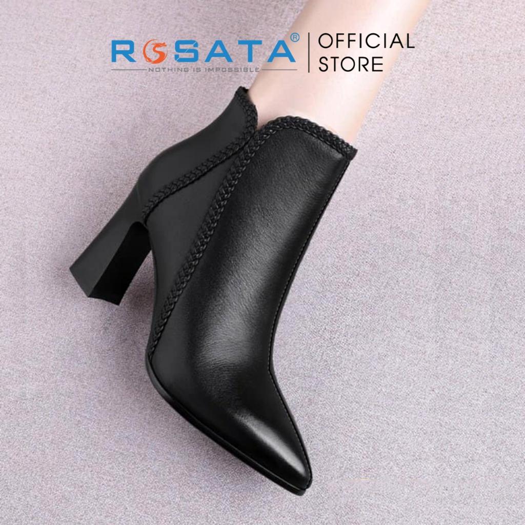 Giày boot nữ cổ cao đế vuông 8 phân mũi nhọn êm chân khóa kéo ROSATA RO602 ( BẢO HÀNH 12 THÁNG ) - ĐỎ