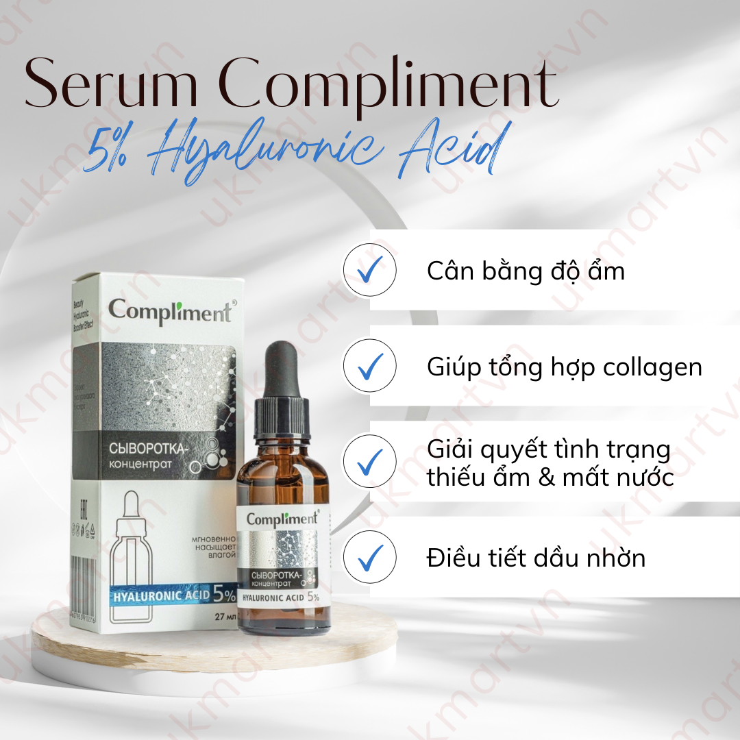 Serum Compliment 2% BHA Salicylic Acid Hyaluronic Acid B5 5% Vitamin C 20% Làm Sạch Da, Giảm Mụn Trắng Da Căng Bóng 27ml