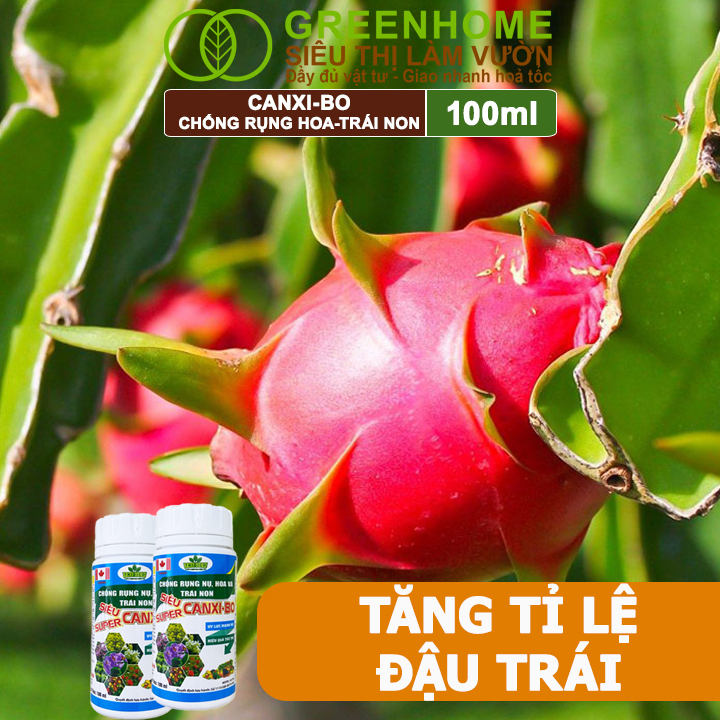 Phân bón Canxi Bo Greenhome, Chai 100ml, Tăng đậu trái, Chống rụng hoa và trái non, chống thối trái, dùng cho cây ăn quả