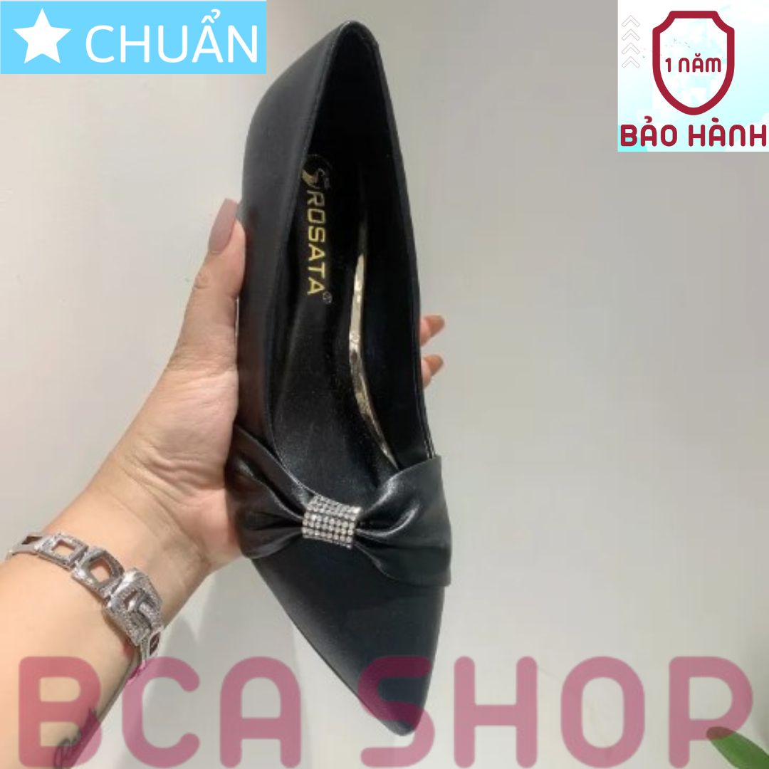 Giày cao gót nữ 5p RO413 ROSATA tại BCASHOP mũi nhọn đính nơ và hạt lấp lánh - màu đen