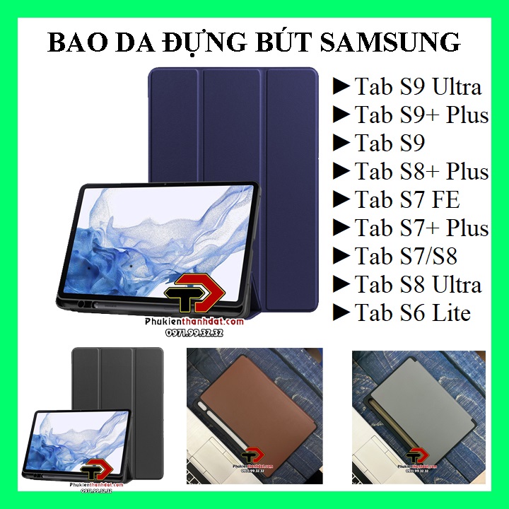 Bao da chống sốc cho Samsung Galaxy Tab S9, Tab S9+ Plus, Tab S9 Ultra có ngăn đựng bút tiện lợi