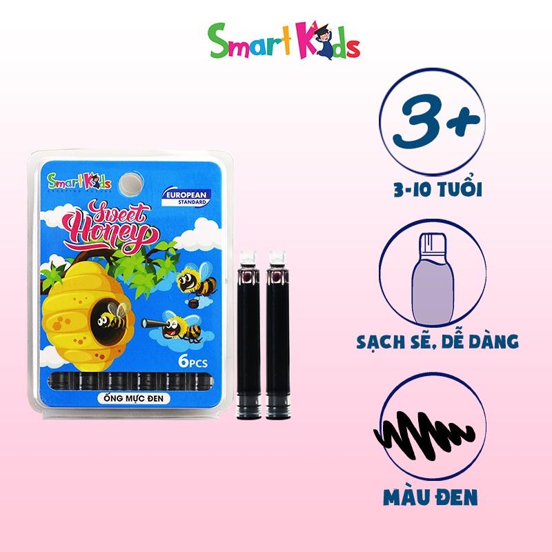 ỐNG MỰC MÀU ĐEN, SK-Fl2002BL, smartkids (6 ống/vỉ). Dành cho học sinh cấp 1. Mực chảy đều, thấm nhanh, không lem mực.