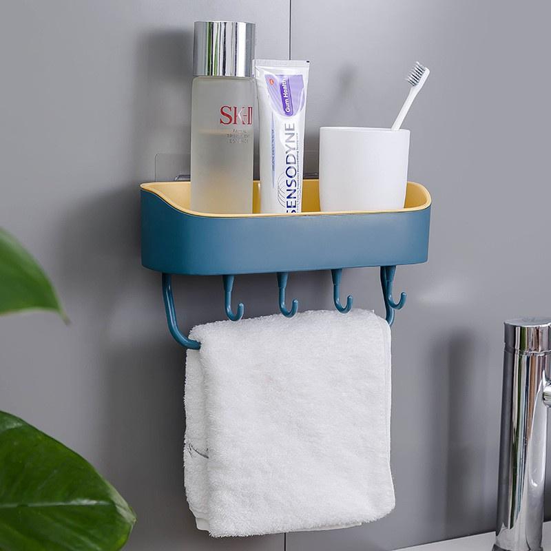 Khay Đựng Để Đồ Dùng Nhà Tắm Nhà Bếp Treo Tường Có 4 Móc Treo Siêu Tiện Dụng