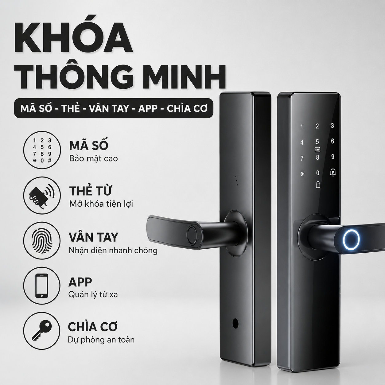 Khóa Cửa Thông Minh MK40 – Mở Khóa App Tuya + Vân tay + Chìa khóa + Thẻ từ + Mã số - hàng chính hãng