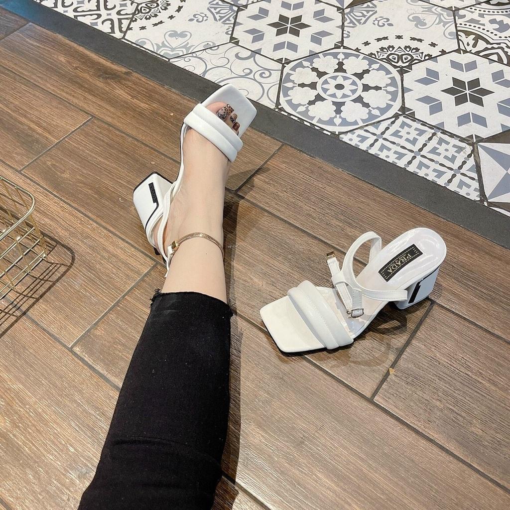 Giày cao gót nữ đế vuông 9cm, giày sandal quai ngang bản may giữa siêu hot 2022