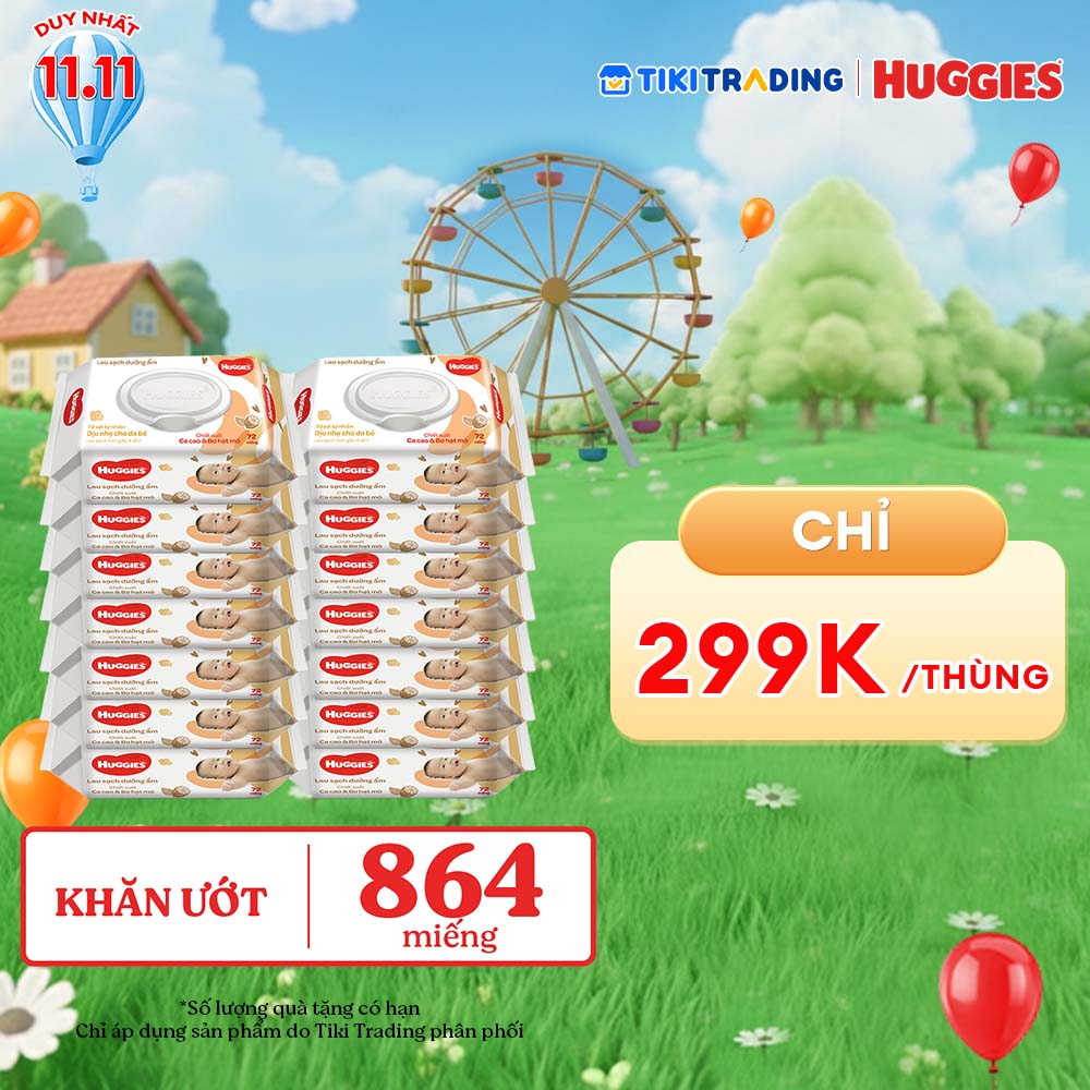 Combo 12 Gói Khăn Ướt Huggies Cacao và Bơ Hạt Mỡ 72 Miếng Gói